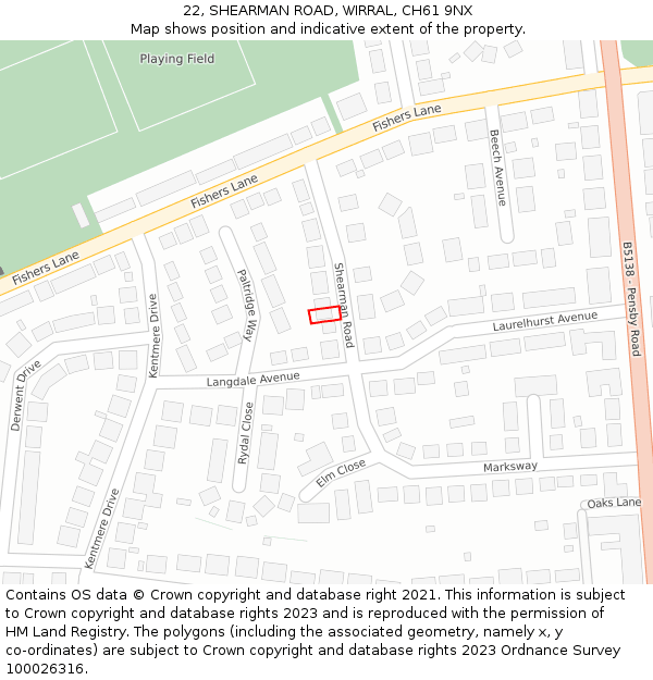 22, SHEARMAN ROAD, WIRRAL, CH61 9NX: Location map and indicative extent of plot