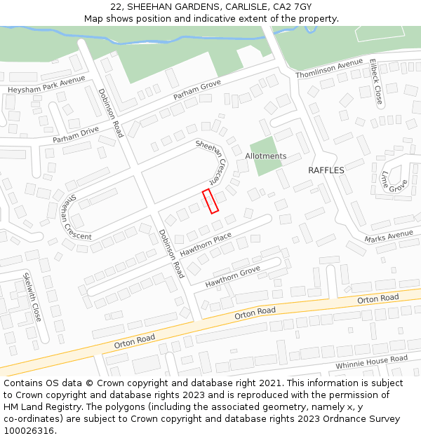 22, SHEEHAN GARDENS, CARLISLE, CA2 7GY: Location map and indicative extent of plot