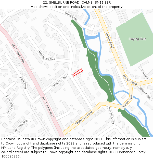 22, SHELBURNE ROAD, CALNE, SN11 8ER: Location map and indicative extent of plot