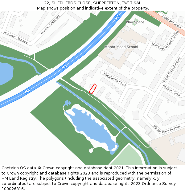 22, SHEPHERDS CLOSE, SHEPPERTON, TW17 9AL: Location map and indicative extent of plot