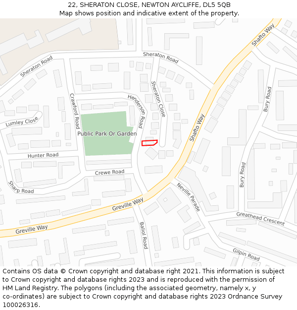 22, SHERATON CLOSE, NEWTON AYCLIFFE, DL5 5QB: Location map and indicative extent of plot