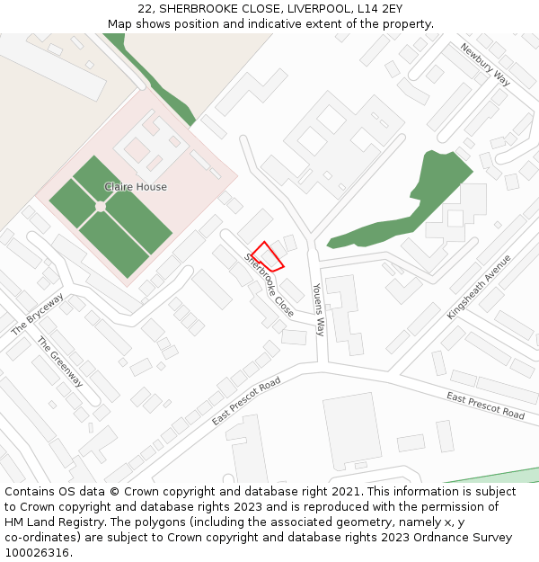 22, SHERBROOKE CLOSE, LIVERPOOL, L14 2EY: Location map and indicative extent of plot