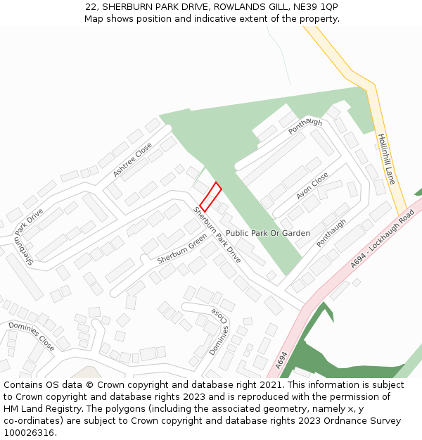 22, SHERBURN PARK DRIVE, ROWLANDS GILL, NE39 1QP: Location map and indicative extent of plot