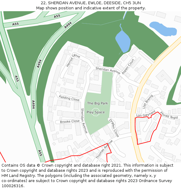 22, SHERIDAN AVENUE, EWLOE, DEESIDE, CH5 3UN: Location map and indicative extent of plot