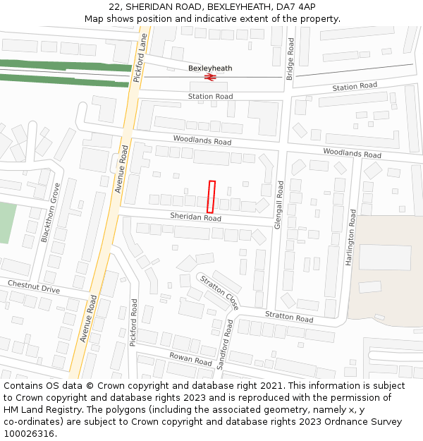 22, SHERIDAN ROAD, BEXLEYHEATH, DA7 4AP: Location map and indicative extent of plot