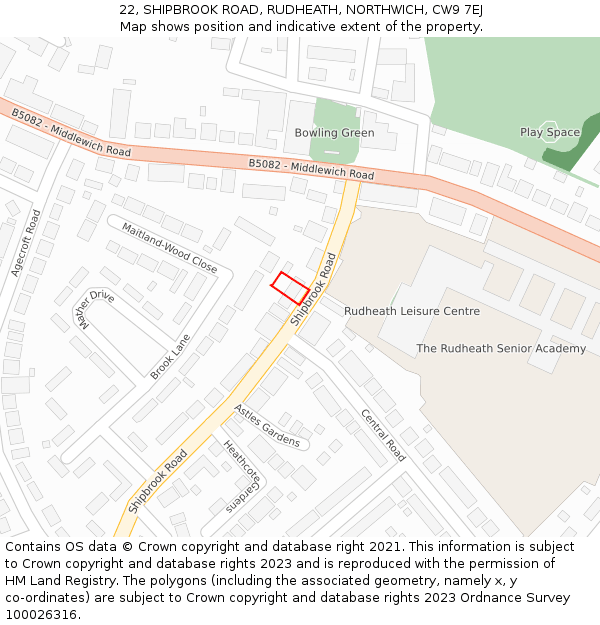 22, SHIPBROOK ROAD, RUDHEATH, NORTHWICH, CW9 7EJ: Location map and indicative extent of plot