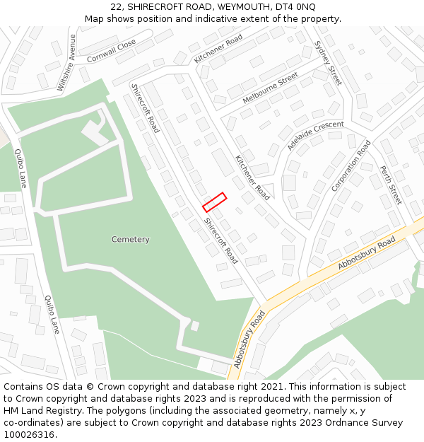 22, SHIRECROFT ROAD, WEYMOUTH, DT4 0NQ: Location map and indicative extent of plot