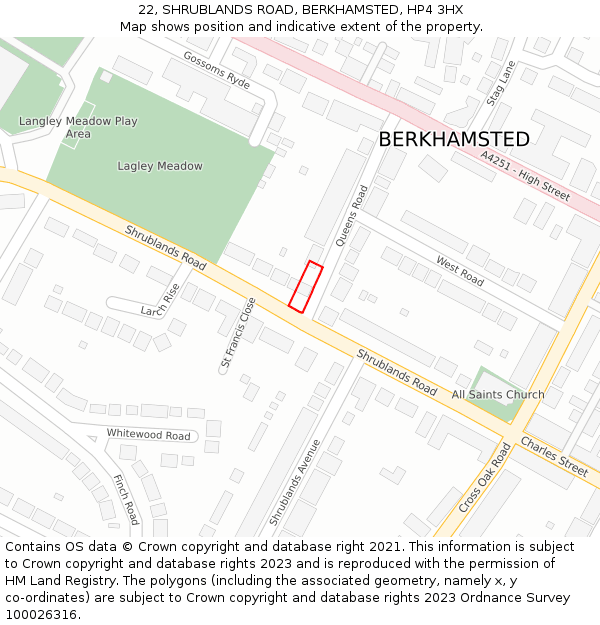 22, SHRUBLANDS ROAD, BERKHAMSTED, HP4 3HX: Location map and indicative extent of plot