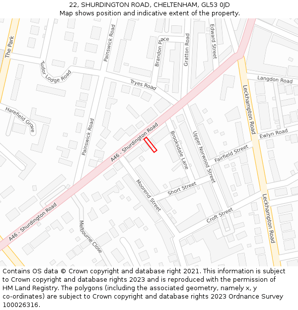 22, SHURDINGTON ROAD, CHELTENHAM, GL53 0JD: Location map and indicative extent of plot