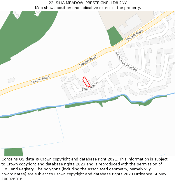 22, SILIA MEADOW, PRESTEIGNE, LD8 2NY: Location map and indicative extent of plot