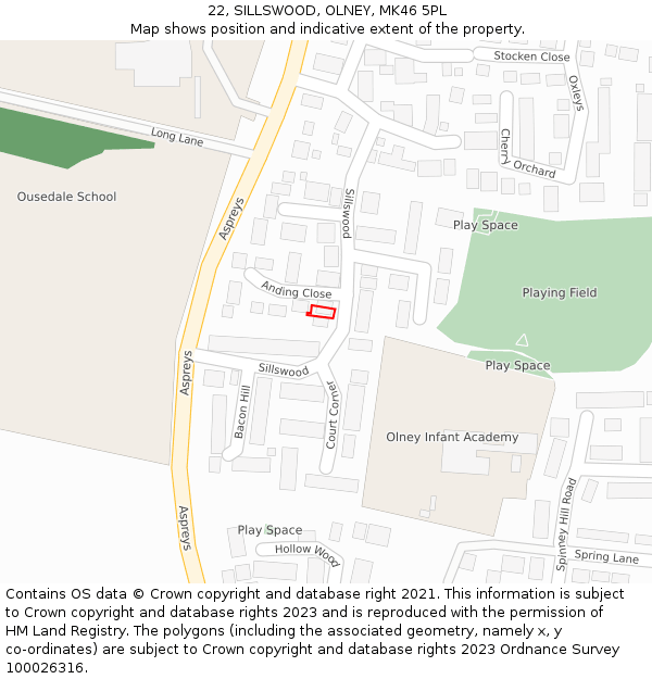 22, SILLSWOOD, OLNEY, MK46 5PL: Location map and indicative extent of plot