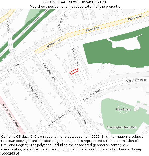 22, SILVERDALE CLOSE, IPSWICH, IP1 4JF: Location map and indicative extent of plot