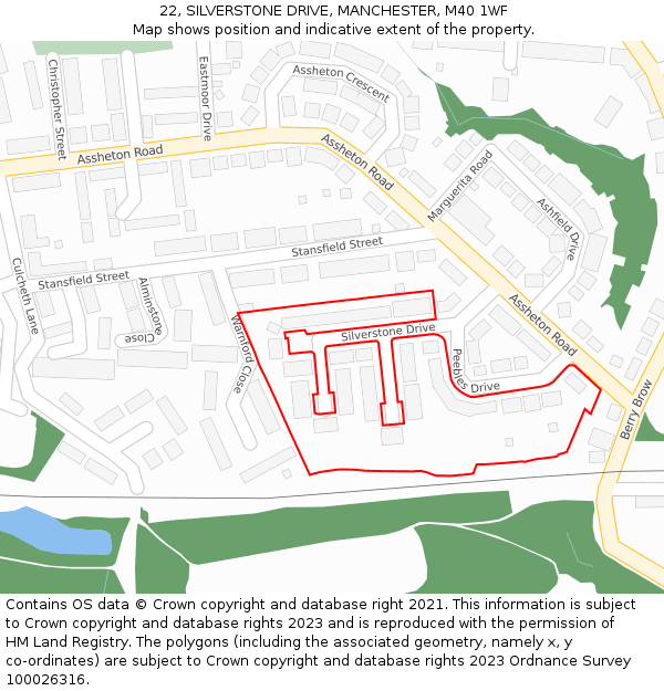 22, SILVERSTONE DRIVE, MANCHESTER, M40 1WF: Location map and indicative extent of plot