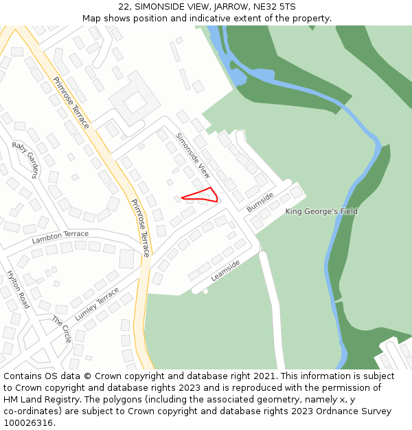 22, SIMONSIDE VIEW, JARROW, NE32 5TS: Location map and indicative extent of plot