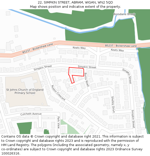 22, SIMPKIN STREET, ABRAM, WIGAN, WN2 5QD: Location map and indicative extent of plot