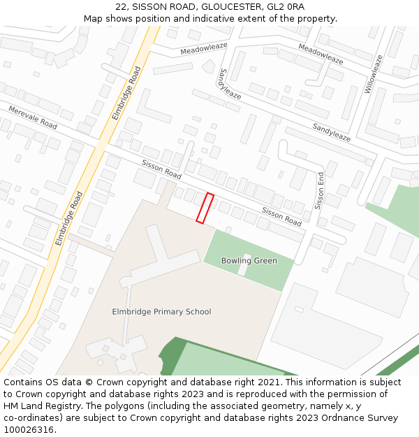 22, SISSON ROAD, GLOUCESTER, GL2 0RA: Location map and indicative extent of plot
