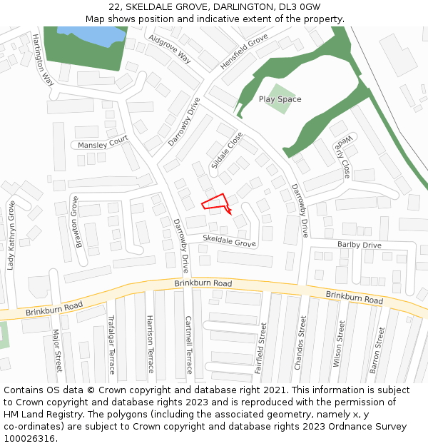 22, SKELDALE GROVE, DARLINGTON, DL3 0GW: Location map and indicative extent of plot