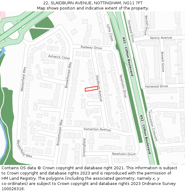 22, SLAIDBURN AVENUE, NOTTINGHAM, NG11 7FT: Location map and indicative extent of plot