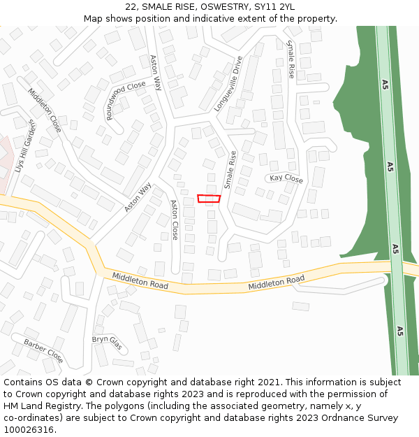 22, SMALE RISE, OSWESTRY, SY11 2YL: Location map and indicative extent of plot