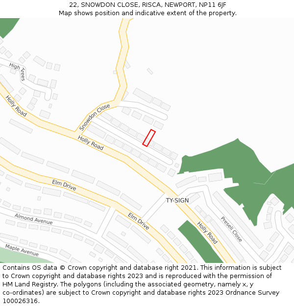 22, SNOWDON CLOSE, RISCA, NEWPORT, NP11 6JF: Location map and indicative extent of plot