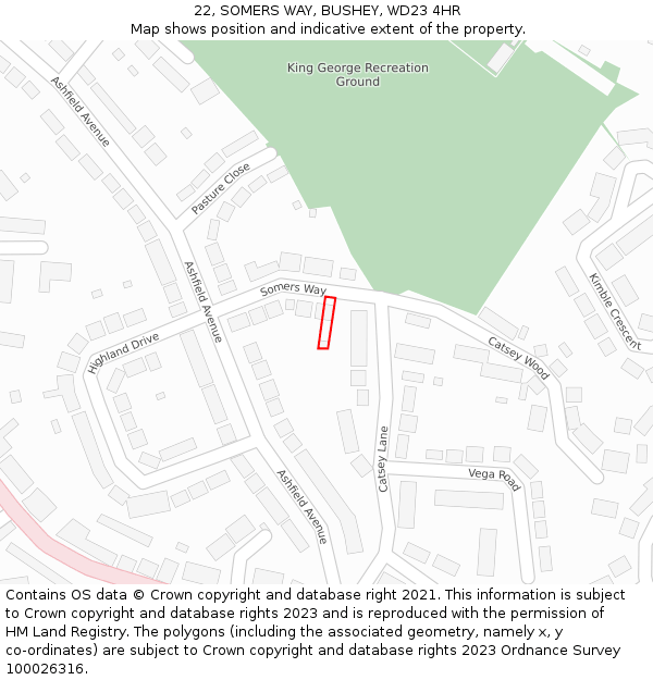 22, SOMERS WAY, BUSHEY, WD23 4HR: Location map and indicative extent of plot