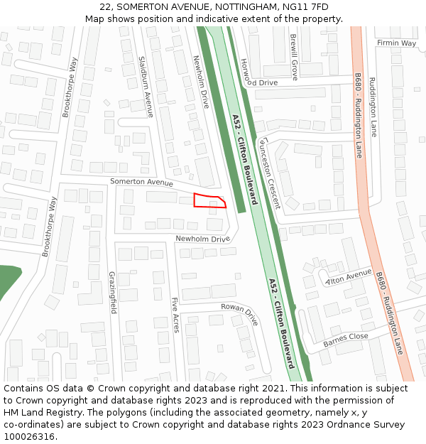 22, SOMERTON AVENUE, NOTTINGHAM, NG11 7FD: Location map and indicative extent of plot