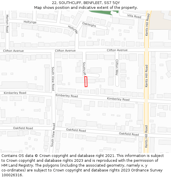 22, SOUTHCLIFF, BENFLEET, SS7 5QY: Location map and indicative extent of plot