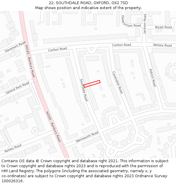 22, SOUTHDALE ROAD, OXFORD, OX2 7SD: Location map and indicative extent of plot