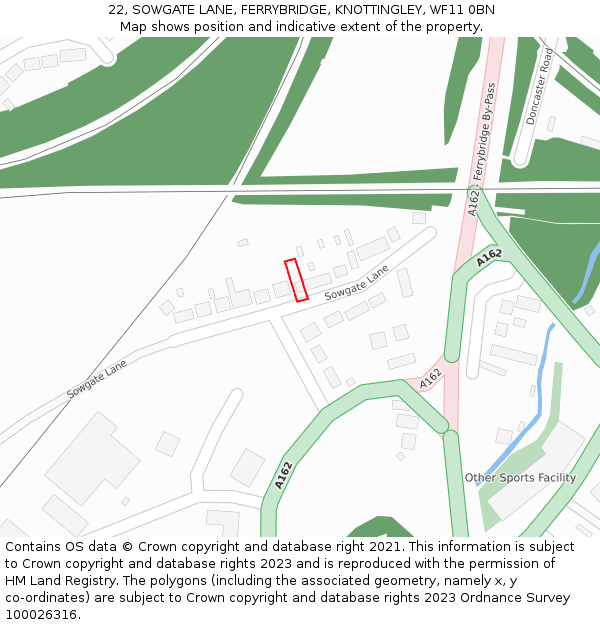 22, SOWGATE LANE, FERRYBRIDGE, KNOTTINGLEY, WF11 0BN: Location map and indicative extent of plot