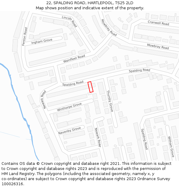 22, SPALDING ROAD, HARTLEPOOL, TS25 2LD: Location map and indicative extent of plot