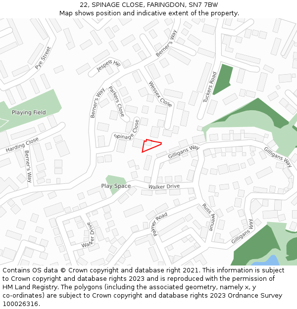 22, SPINAGE CLOSE, FARINGDON, SN7 7BW: Location map and indicative extent of plot