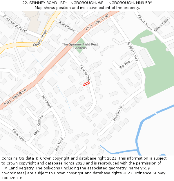 22, SPINNEY ROAD, IRTHLINGBOROUGH, WELLINGBOROUGH, NN9 5RY: Location map and indicative extent of plot