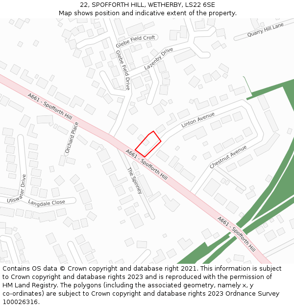 22, SPOFFORTH HILL, WETHERBY, LS22 6SE: Location map and indicative extent of plot