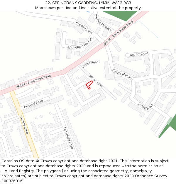 22, SPRINGBANK GARDENS, LYMM, WA13 9GR: Location map and indicative extent of plot