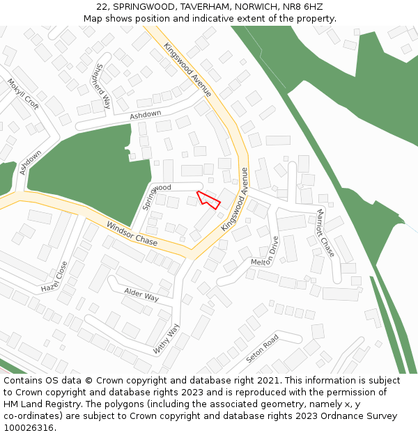 22, SPRINGWOOD, TAVERHAM, NORWICH, NR8 6HZ: Location map and indicative extent of plot