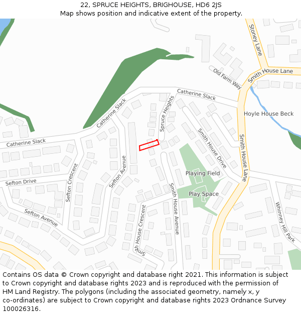 22, SPRUCE HEIGHTS, BRIGHOUSE, HD6 2JS: Location map and indicative extent of plot