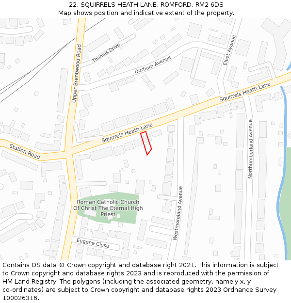 22, SQUIRRELS HEATH LANE, ROMFORD, RM2 6DS: Location map and indicative extent of plot