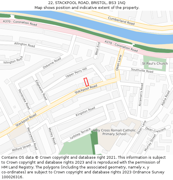 22, STACKPOOL ROAD, BRISTOL, BS3 1NQ: Location map and indicative extent of plot