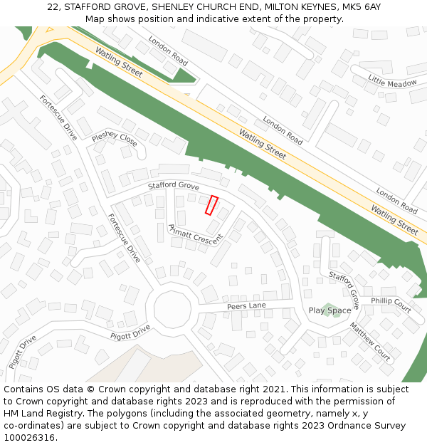 22, STAFFORD GROVE, SHENLEY CHURCH END, MILTON KEYNES, MK5 6AY: Location map and indicative extent of plot