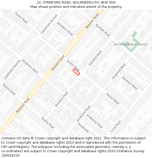 22, STAMFORD ROAD, BOURNEMOUTH, BH6 5DR: Location map and indicative extent of plot