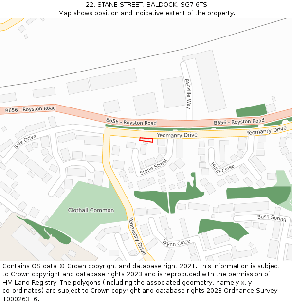 22, STANE STREET, BALDOCK, SG7 6TS: Location map and indicative extent of plot