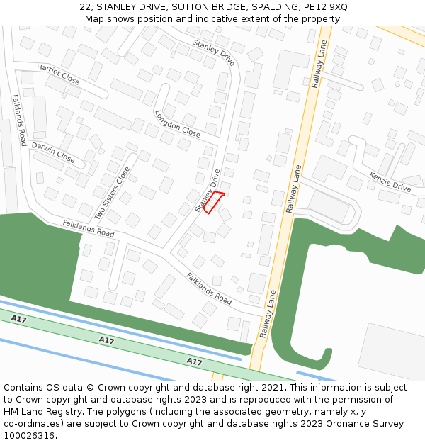 22, STANLEY DRIVE, SUTTON BRIDGE, SPALDING, PE12 9XQ: Location map and indicative extent of plot
