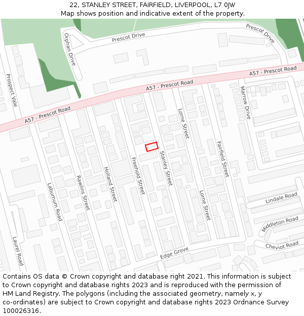 22, STANLEY STREET, FAIRFIELD, LIVERPOOL, L7 0JW: Location map and indicative extent of plot