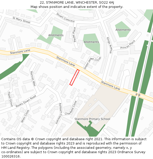 22, STANMORE LANE, WINCHESTER, SO22 4AJ: Location map and indicative extent of plot