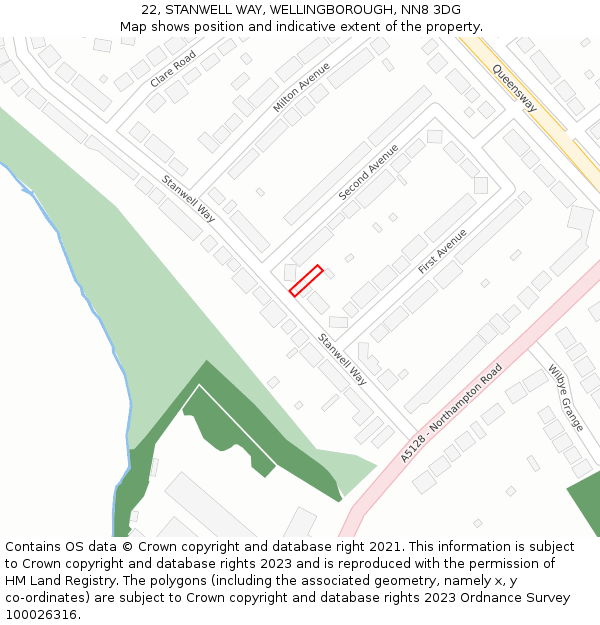 22, STANWELL WAY, WELLINGBOROUGH, NN8 3DG: Location map and indicative extent of plot