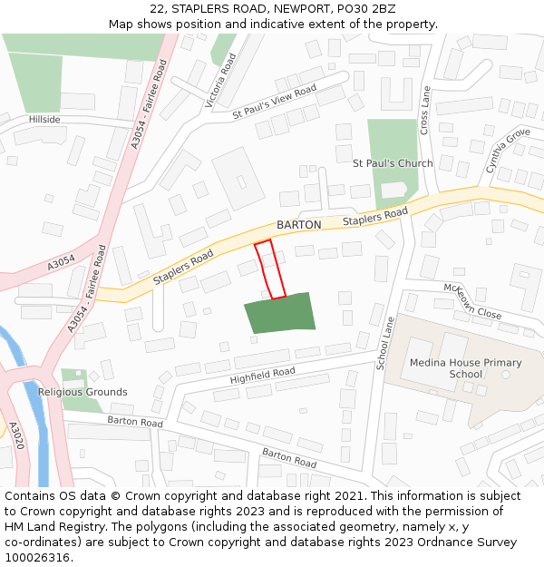 22, STAPLERS ROAD, NEWPORT, PO30 2BZ: Location map and indicative extent of plot