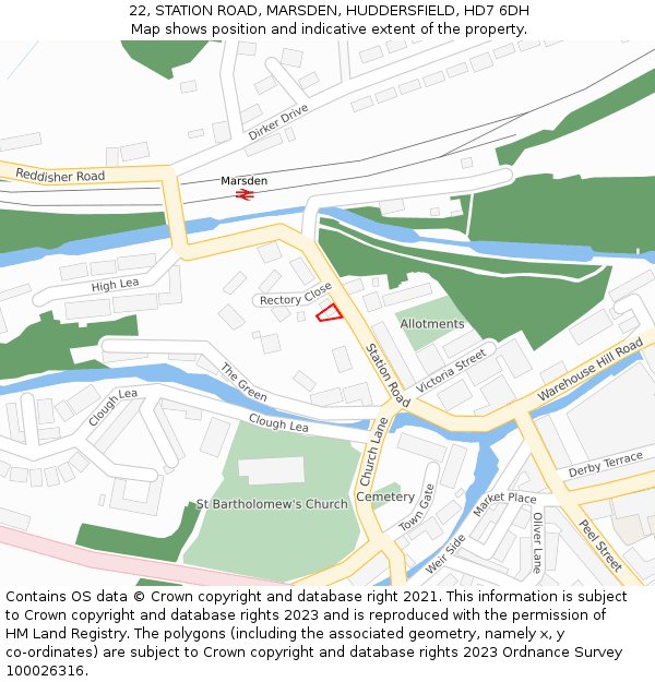 22, STATION ROAD, MARSDEN, HUDDERSFIELD, HD7 6DH: Location map and indicative extent of plot