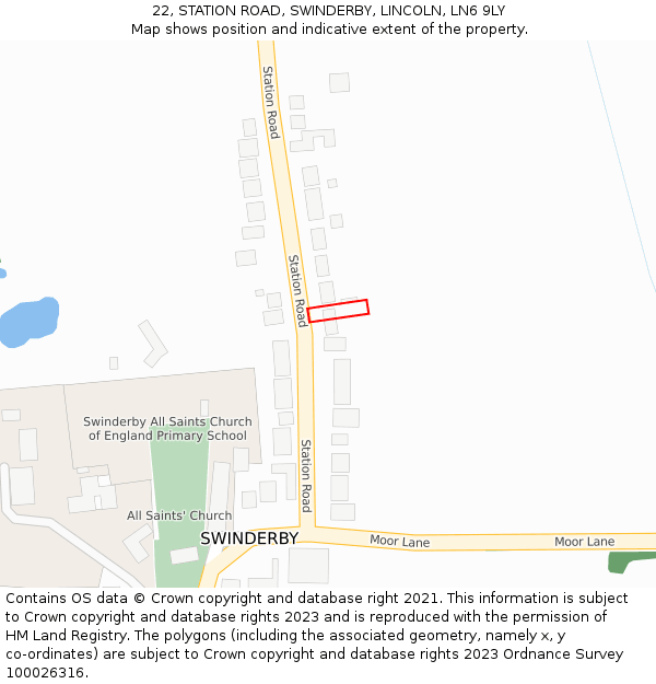 22, STATION ROAD, SWINDERBY, LINCOLN, LN6 9LY: Location map and indicative extent of plot