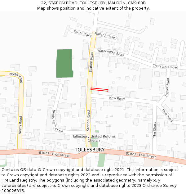 22, STATION ROAD, TOLLESBURY, MALDON, CM9 8RB: Location map and indicative extent of plot