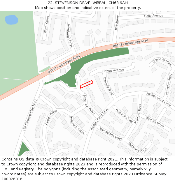 22, STEVENSON DRIVE, WIRRAL, CH63 9AH: Location map and indicative extent of plot